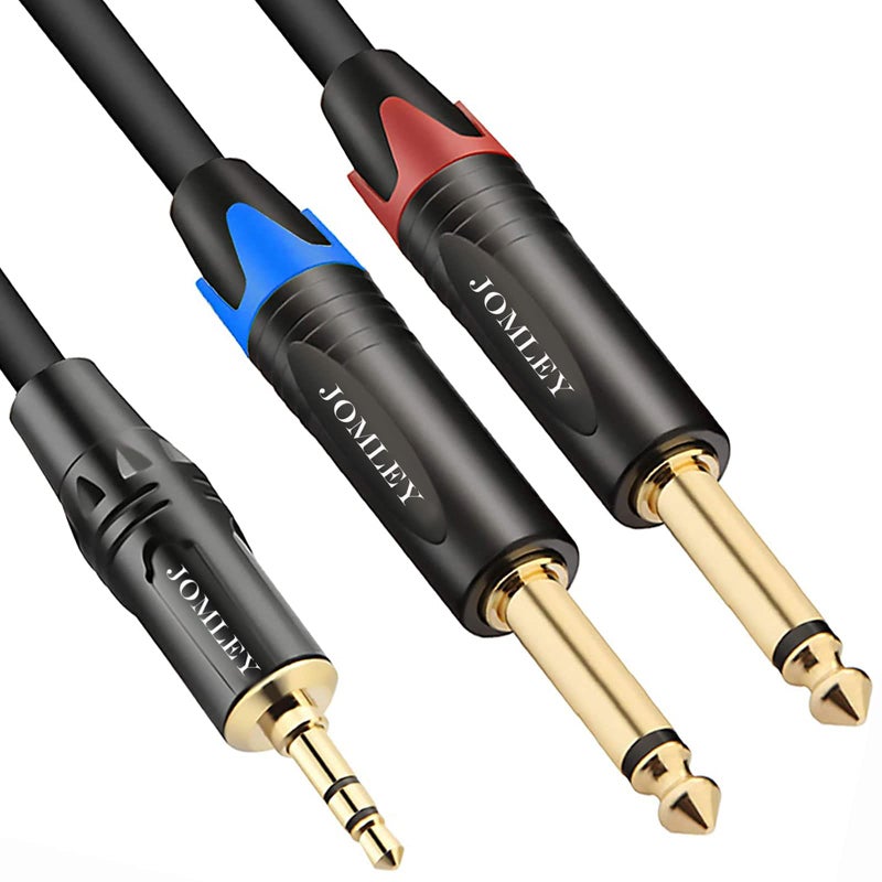 JOMLEY 1/8 to 1/4 Stereo Cable, Dual 1/4 Inch TS Mono to 1/8 Inch TRS Audio Jack Cable, 3.5mm Aux Mini Jack to Dual TS Mono Stereo Y-Cable Splitter Breakout Cord - 10ft - Image 1
